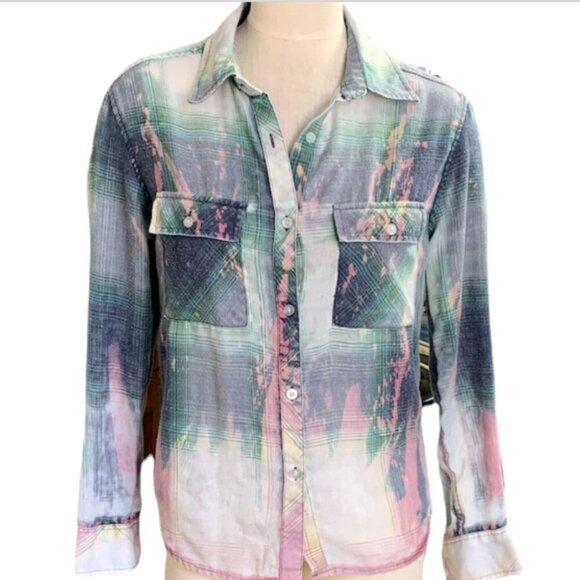 Ombre Plaid Tie Dye Graphic Button-Down Shirt Trick Shot 8 Ball Billiard Co #1E - Picture 3 of 6
